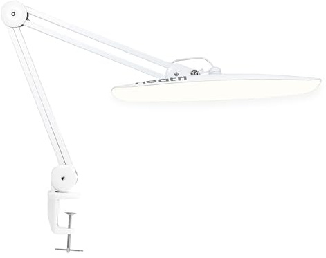 Neatfi XL Lampada da Scrivania LED 2.200 Lumen 20W con Morsetto – Temperatura di Colore Regolabile | 4 Livelli di Luminosità | Ufficio, Hobby | Testa da 50 cm (Bianco, CCT con morsetto)