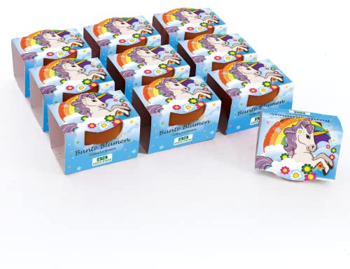 Bull & Bear 10er Set Mini Pflanzset 'Einhorn' mit Blumensamen im Topf 4,5cm, bunte Blumen als Anzuchtset mit Pflegeanleitung