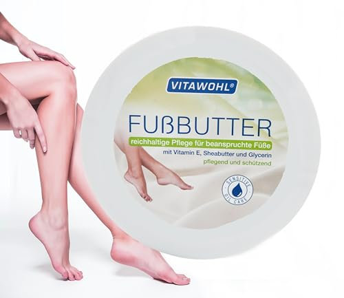 VITAWOHL | Reichhaltige Fußbutter für beanspruchte Füße | Fußpflege mit Vitamin E, Sheabutter und Glycerin | Aus trocken und rau wird weich und zart | 250ml | Made in Germany