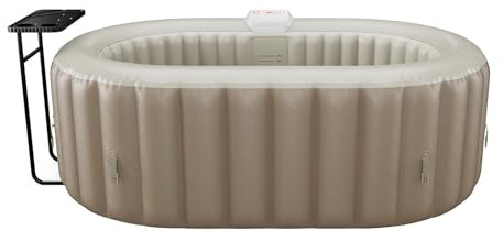 SPA - BaÒera de hidromasaje Hinchable Ovalado 2 plazas - Ancho 190 x Prof. 120 x Alt. 65 cm - 90 chorros de Aire - Gris arenoso y Beige - B-Lucky