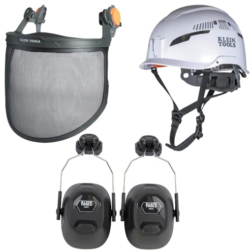 Klein Tools 60545 Forestry Kit, Lightweight, Low-Profile Arborist Gear Includes Class C Type 2 Vented Safety Helmet, Mesh Face Shield, and Earmuffs