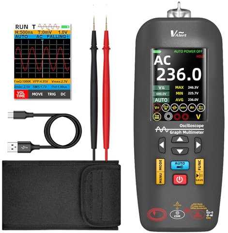 BSIDE O1X Multimètre oscilloscope numérique TRMS avec bobine Rogowski Connecteur 6000 A Oscilloscope portable 10 MHz 48 MSa/S Couleur LCD Transfert de données Testeur de tension rechargeable
