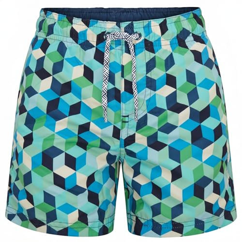 RIPT Performance Niño Ript Essentials Pantalones cortos de baño de secado rápido con protección solar UV 50, Estampado geométrico azul, 11-12 Años