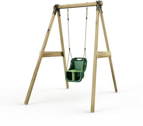 Rebo Glide Wooden Single Swing Set with Swing Seat – Dandelion (Dark Green Baby Swing) | OutdoorToys | Kids Outdoor Wooden Play Equipment for Gardens, Frame & Accessories Included