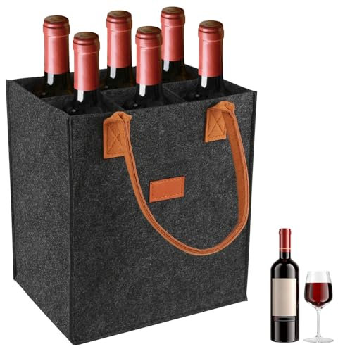 Haocjanc Flaschenträger Filz, Dunkelgrau Flaschentasche 6 Flaschen, Wiederverwendbare Flaschenkorb Filz, Getränketasche Bottle Bag für Partys, Picknicks, Reisen (23 x 18 x 27cm)