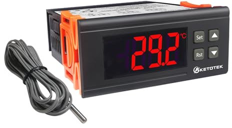 KETOTEK KT8100 Controlador de temperatura PID de calefacción digital, termostato de atenuación de 220 V, control para dispositivo de calefacción, 2 A, 440 W, con sensor de temperatura de 2 m