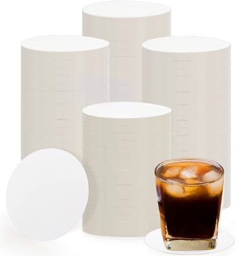 ZAVOOS 300 Pieces Paper Coasters, 4 Inch Disposable Round Blank Cardboard Coasters for Drinks, Protection Against Slips Scratches, DIY Crafts Art Paper Cup Mat Bulk for Wedding Bar Party