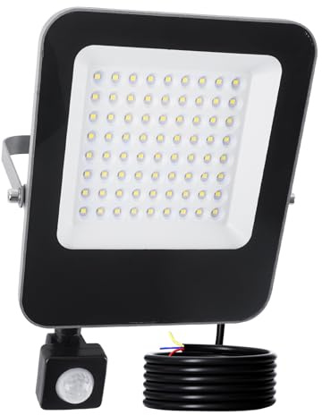 JBdusn 50W Utomhus LED-projektor rörelsedetektor, superljus utomhusstrålkas 6500K strålkastare utomhus med rörelsedetektor PIR, vattentät utomhus-LED-spotlight