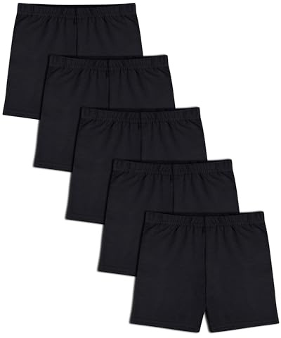 FEQO 5 Pack Toddler Girls Bike Shorts Cotton Cartwheel Shorts, 4T(Black)