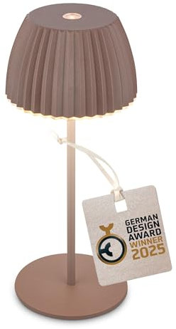 Briloner - Riffle Mini lampada da tavolo LED senza fili IP44 con bordo luminoso, 8,5x20 cm, touch dimmer, lampada da scrivania senza fili, vincitore del German Design Award 2025, sabbia umbra