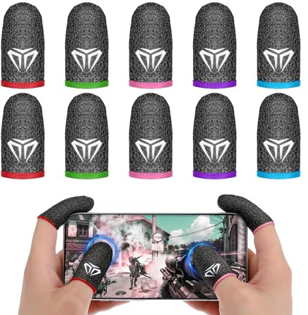 YBEATY 10 Stück Gaming Finger Sleeves Touchscreen Fingerhülse Silber Fasern Spiel Elasthan Atmungsaktiv Anti-Schweiß Fingerhüllen Mobile Gaming Daumenhülle Thumb Sleeve Handschuhe Fingerabdeckung