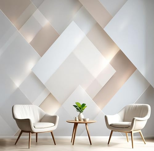 JEDTAKCT Papier Peint Géométrie Brillante 3D, Papier Peint Panoramique Motif Espace Moderne, Fresque Murale 400X280Cm, Décoration Image Murale Beige Pour Salon Chambre Bureau Tv Artistique