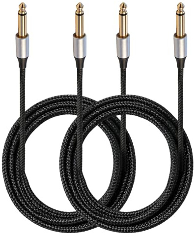 2 Pack Guitar Cables, 1/4 Inch TS Male to Male Instrument Cable, 6.35mm Guitar Lead, Nylon Braided High Fidelity Audio Cable for Guitars Keyboards Amplifiers Mixers Microphones Effects Pedals, 2m