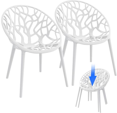 STEELSØN Quanta Gartenstühle 2er Set – Loungesessel Weiß aus Kunststoff – Outdoor Schalenstuhl für Garten/Balkon/Terrasse – stapelbare Balkonstühle wetterfest UV-beständig – Gartensessel bis 120 kg