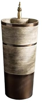 Lavandino a colonna in stile retrò dorato – Lavabo da appoggio per bagno con piedistallo integrato, per esterni, giardino, vanità, design elegante e funzionale