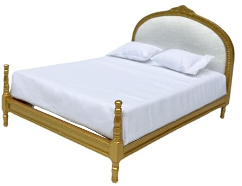 wisoolkic Juego de Cama en Miniatura para casa de muñecas 1/12, diseñado para niños, Juguetes, miniaturas casa muñecas Que fomentan Aventuras imaginativas, decoración Cama Doble Dorada