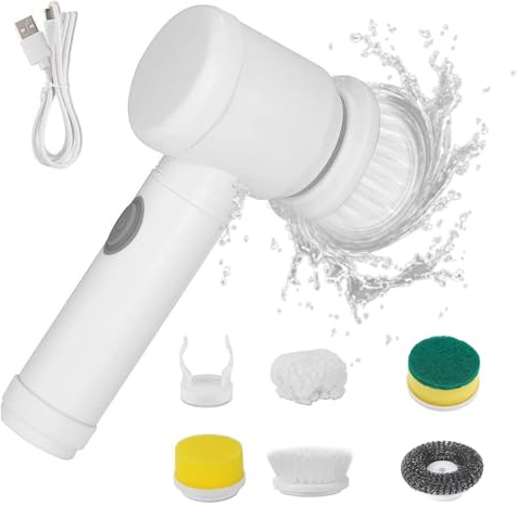 Cepillo Electrico Limpieza Hogar, 5 In 1 Cepillo de Limpieza Electrico, Limpiador Giratorio Eléctricos, Fregadora Giratoria Hogar con 5 Cabezales de Repuesto, Ideal para Azulejos y Parrillas