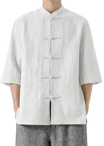 Tangzhuang Camisas de algodón y lino para hombre, traje de artes marciales, Kung Fu Tai Chi Wushu, uniforme de manga corta, camisa de algodón, camisa de lino tradicional, camisa de verano
