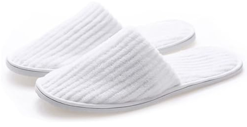 20 par Hotel Spa Closed Toe Tofflor Disponibel Coral Velvet Gästtofflor, halkfria tofflor med 6 mm tjock sula(White)