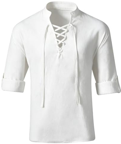 BSBUY Chemise Médiévale Pirate Pour Homme, Costume Vintage Médiéval Décontracté À Manches Longues En Coton, Déguisement Viking De Pirate Halloween
