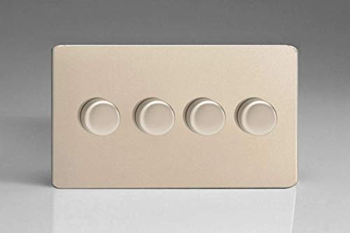 Varilight 4-Gang 2-Way V-Pro Push On/Off Rotary LED Dimmer 4 x 0-120W (Twin Plate) Satin