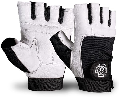 Elite Body Squad Weight Lifting Gym Gloves Exercise Fitness Training Glove With White Leather Grip For Men Or Women - Size Large