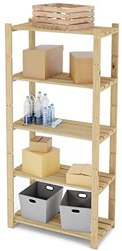 Len Mar.de HOLZREGAL B-24 5 BÖDEN BÜCHERREGAL MASSIVHOLZREGAL KELLERREGAL BÜROREGAL 170x80x40 cm