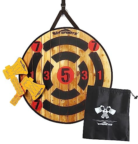 WIn SPORTS Jeu de lancer de hache en mousse - Jeu de fléchettes pour enfants, comprend deux haches en mousse, un jeu de 66 cm en plein air