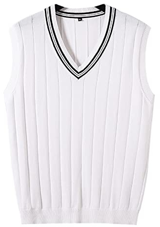 MANBOZIXi Pulls sans Manches Homme Pull à col-V Tricoté Gilet Élégant