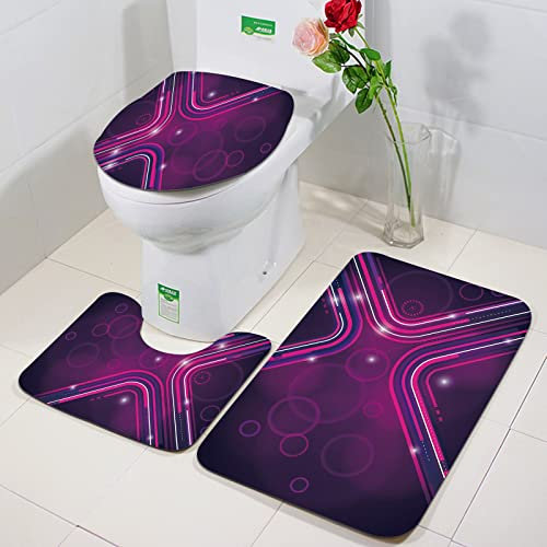 Rutschfeste Badematten 3 teiliges Set,Aubergine, abstrakte lila parallele Linien in einer violetten Umgebung mit ,Hohe Wasseraufnahme, weiche Mikrofaser, WC-Vorleger, WC-Sockelmatte, maschinenwaschbar