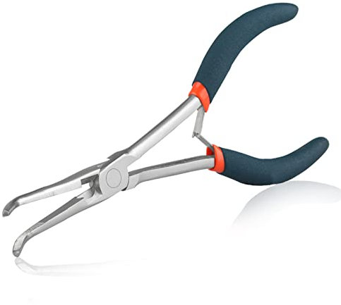 SPEEDWOX Alicates de aguja de gran alcance con mandíbulas estriadas, pinzas de punta, alicates para pescado, extractor de ganchos, alicates angulados con filo para lugares estrechos de difícil acceso,