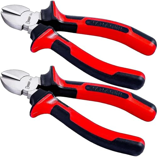Sharp-tec 2Pcs Wire Cutters Set, 160mm Side Cutters with Anti-Slip Handle, 6-inch Professional Diagonal Cutting Pliers for DIY, Household, Workshop