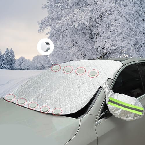 SAMHEITO Sonnenschutz Auto Frontscheibe Frontscheibenabdeckung Winter Scheibenabdeckung Auto Winter185*118cm mit 9 Magnet Windschutzscheibenabdeckung Gegen Sonne UV Schnee Frost Staub EIS