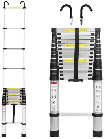 Telescoping Ladder Aluminum 20.3FT 6.2m Extension Ladder with Detachable Hooks, EN131 Standard 330lbs Load Capacity, Adjustable Height Portable Home Step Ladder Weights 36lbs