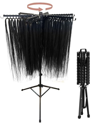 Swivel Braid Tree Braid Rack - Black, Pre-assembled, Space-Saving, Portable, Folds away, Height Adjustable Hair extension holder rack, 114 hook display stand for braiding hair - The OG Braid Tree