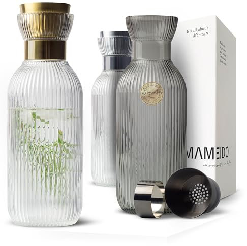 MAMEIDO Garrafa agua 1 l, Jarra aqua con vertedor y colador, Jarra de agua de aspecto elegante para ocasiones especiales, Garrafa para regalar (Crystal Gold)