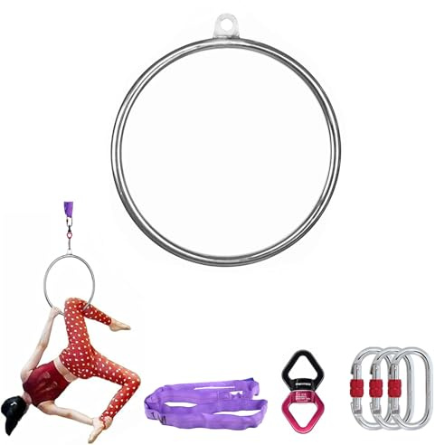 PRIOR FITNESS Mini Lyra Hoop Set, 17 Inch Small Aerial Hoop Kit, Circus Aerial Equipment, Stainless Steel Aerial Yoga Hoop for Home Fitness