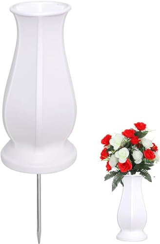 TFANUO Jarrones de cementerio con pinchos, jarrones de tumba para cementerio con picos de metal y cazador (1, blanco)