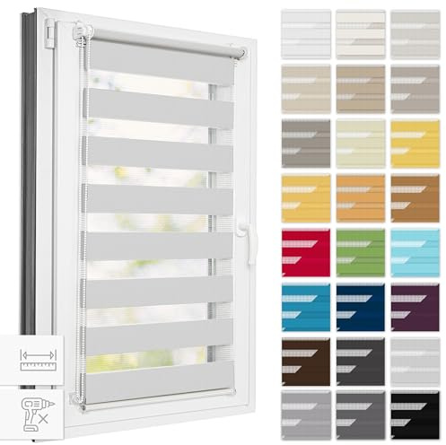 Estika Store Enrouleur Jour Nuit Klemmfix sans perçage - Largeur au Choix Tous Les 1 cm - 52 x 120 cm - Gris Clair - Store à enroulement, Double Tissu, pour fenêtres intérieures