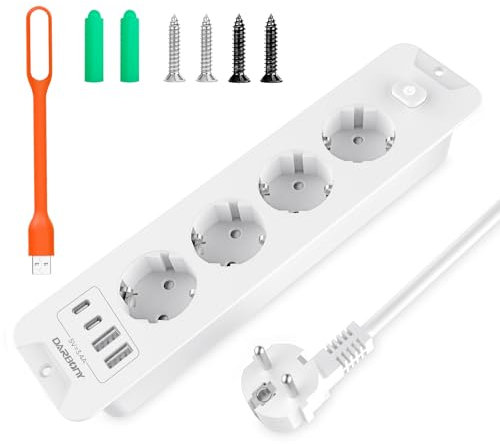 Tischsteckdose Steckdosenleiste mit 2 USB C, 4 Fach Einbausteckdose Tischplatte, 4000W 16A Steckdose Versenkbar, Mehrfachsteckdose Verteilersteckdose für Arbeitsplatte Heim Büro 2M 1,5mm ² Kabel