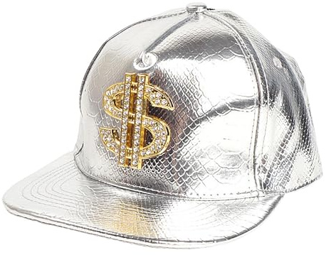Hamkaw Dollar Sign Baseball Cap - Comfortable Fashionable 80s Rapper Headwear for Women & Men - Performance Hat for Dating, Beach, Street Dancing - Silver
