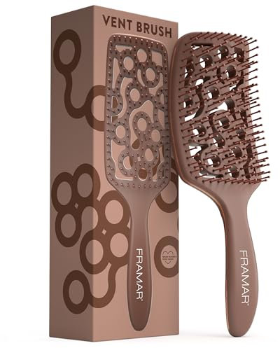 FRAMAR Spazzola Professionale Ventilata per Capelli - Spazzola Districante per Capelli, Spazzola per Capelli Ricci, Spazzola Anti Rottura per Capelli, Spazzola per Capelli Bagnati da Donna- Cioccolato
