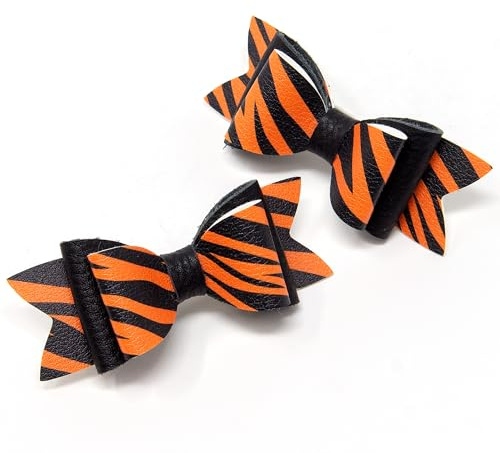 Tiger Stripe Print Hair Bows for Girls, Set of 2 Hair Clips, Hair Accessories, Girl's Hair Clip, Made in England by Burton Bows