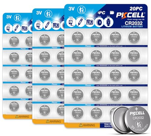 PKCELL Pilas de botón CR2032 de litio, 3,0 V, 210 mAh, para llaves de coche, mando a distancia pequeño, báscula, 60 unidades