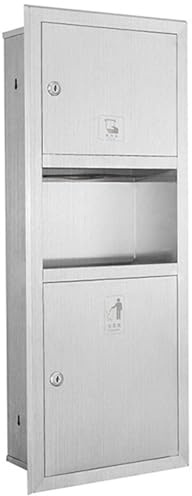 Nicho de baño de acero inoxidable, estante de ducha integrado con cubo de basura y puerta, estantería de nicho de una pieza moldeada para baño en hoteles públicos, plateado-310 x 750 x 120 mm/12,2 x