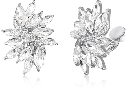 EVER FAITH Orecchini da donna a forma di foglia floreale con zirconia cubica