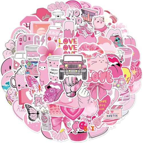 Aesthetic, adesivi rosa, 100 pezzi, impermeabili, per laptop, scrapbooking, journaling, cellulare, skateboard, notebook, chitarra, in vinile alla moda, Vsco Stickers