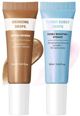 ARCHIDATE Brightening & Bronzing Drops Set, Flüssiger Bronzer Für Gesicht & Haut, Bräunungstropfen & Brightening Dual Action Combo, Seidig & Nicht Klebrig, Sorgt Für Ein Sonnengeküsstes Strahlen