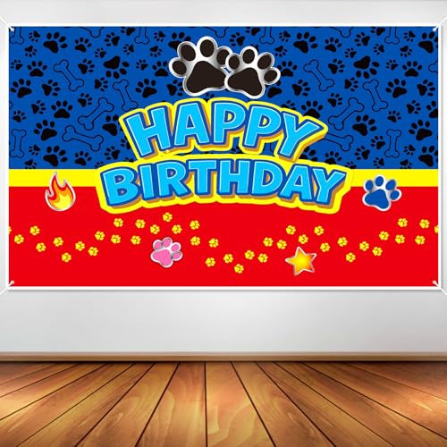 Sfondo Compleanno con Zampa di Cane, 150x100cm Sfondo a Tema Cane dei Cartoni Animati per Decorazioni Feste di Bambini e Bambine Striscioni Fotografici per Baby Shower