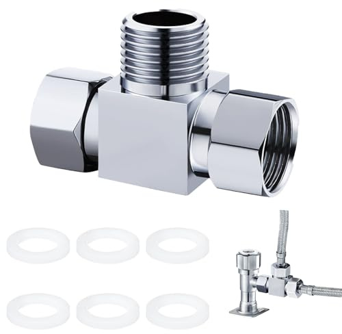 1 PCS 3 Way T-Shaped, Adapter as Shower Diverter Valve, Tap Diverter, Shower Hose Connector for Bathroom, Garden and Kitchen, with 6 Rubber Washers